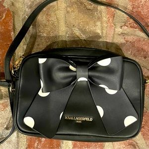 Karl Lagerfeld Black White Polka Dot Bow Crossbody Bag
